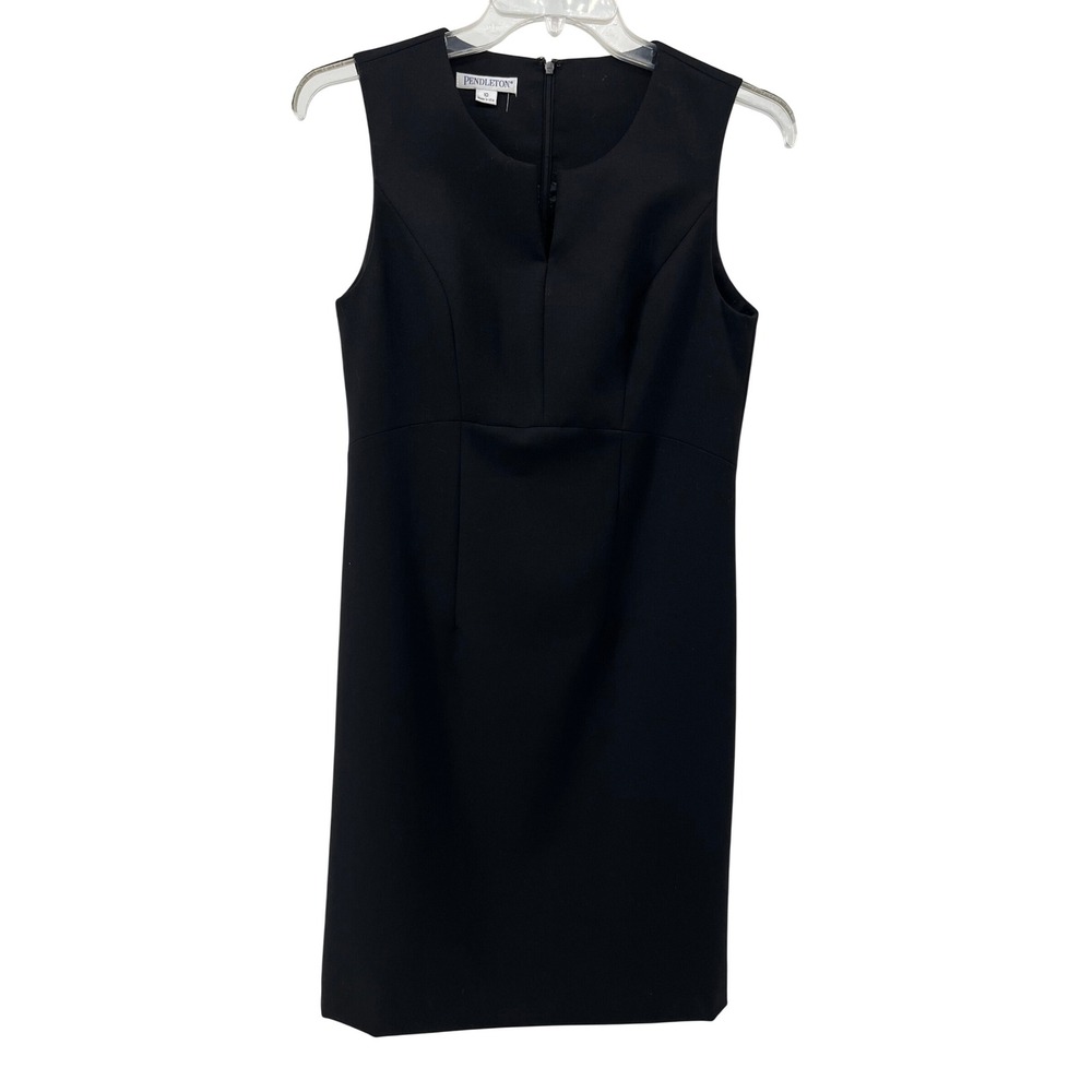 Pendleton Black Sleeveless Sheath Dress Notched Neck Made USA Sz 10‎ Virgin wool